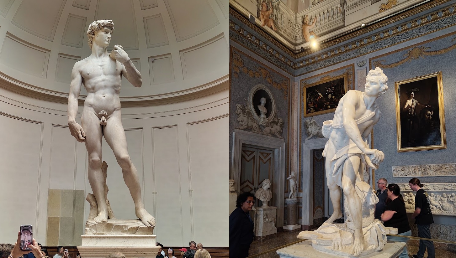 Michelangolo's and Bernini's David side by side
